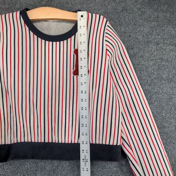 Orenda Women's Pullover Crop Sweater White Red Striped Small Crew Neck - Picture 11 of 13